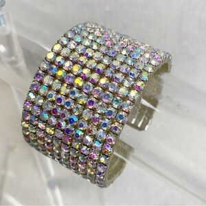 Wide AB Clear rhinestone Cuff Bracelet